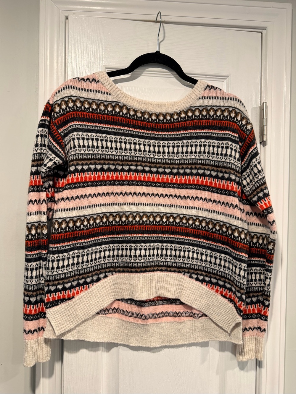 H&M L.O.G.G. Size XS Fair Isle Sweater Pink Orange Nordic Knit